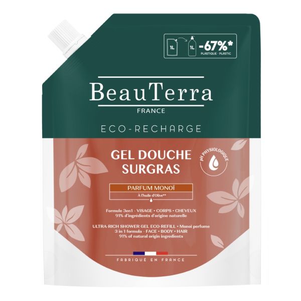 Beauterra Gel Douche Surgras Monoi Ecorecharge Doypack 1 L 1
