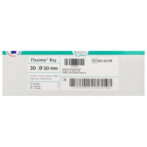 FLEXIMA KEY ROLL'UP Poche vidable, système 2 pièces à couplage adhésif, clamp souple, opaque, diamètre 50 mm (ref. 621251FR), bt 30