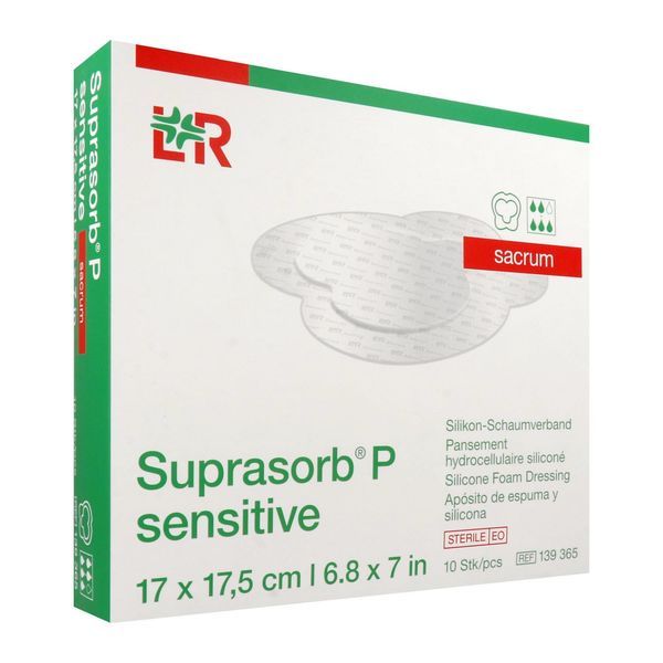 SUPRASORB P SENSITIVE SACRUM Pansement hydrocellulaire siliconé, stérile, sacrum, 17 cm x 17,5 cm (ref. 139 365), bt 10