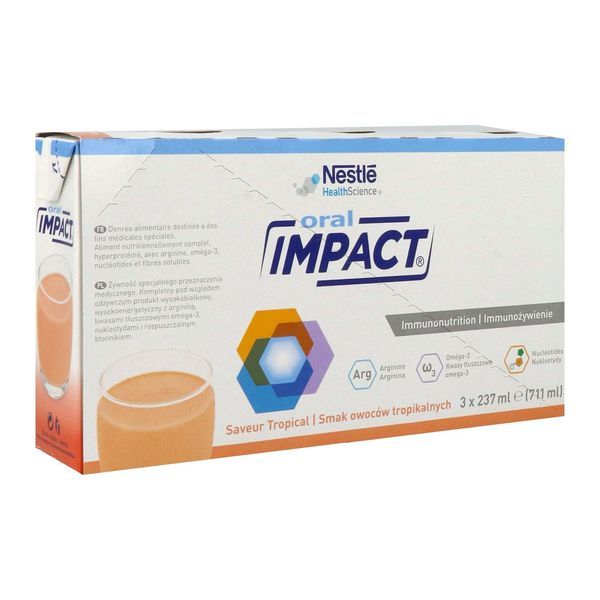 ORAL IMPACT Denrée alimentaire destinée à des fins médicales spéciales, saveur tropical, 237 ml x 3