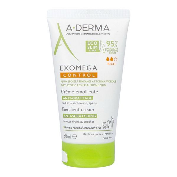 EXOMEGA CONTROL CREME EMOLLIENTE ANTIGRATTAGE Crème émolliente anti-grattage à l'avoine rhéalba, tube 50 ml