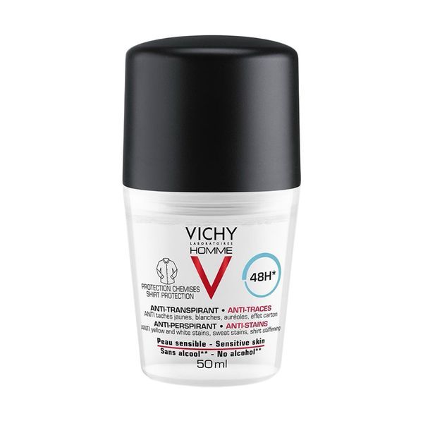VICHY HOMME DEODORANT PROTECTION CHEMISES Roll'on déodorant antitranspirant, antitrace 48 H, fl 50 ml