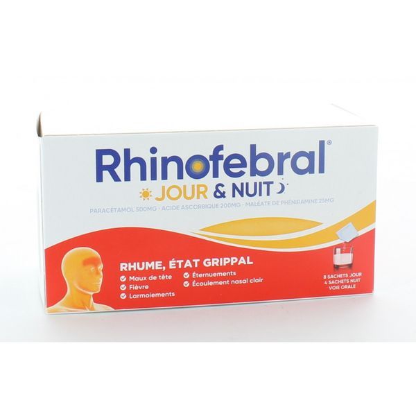 Rhinofebral Jour Et Nuit Poudre Pour Solution Buvable En Sachet Edulcoree A L'Aspartam B/12