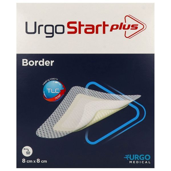 URGOSTART PLUS BORDER Pansement adhésif avec matrice TLC-NOSF et fibres poly-absorbantes, 8 cm x 8 cm, bt 16