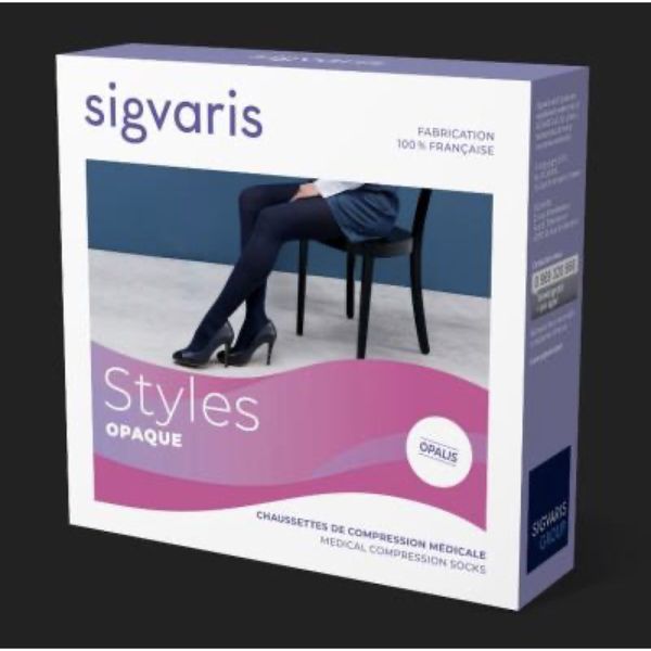 SIGVARIS 2 STYLES OPAQUE Chaussette médicale de compression classe 2, opaque, pour femme, noir, long, Xsmall (ref. 301454), paire