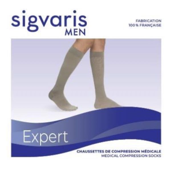 SIGVARIS 3 EXPERT HOMME Chaussette médicale de contention classe 3, pour homme, chrome, normal, small (ref. 309530), paire