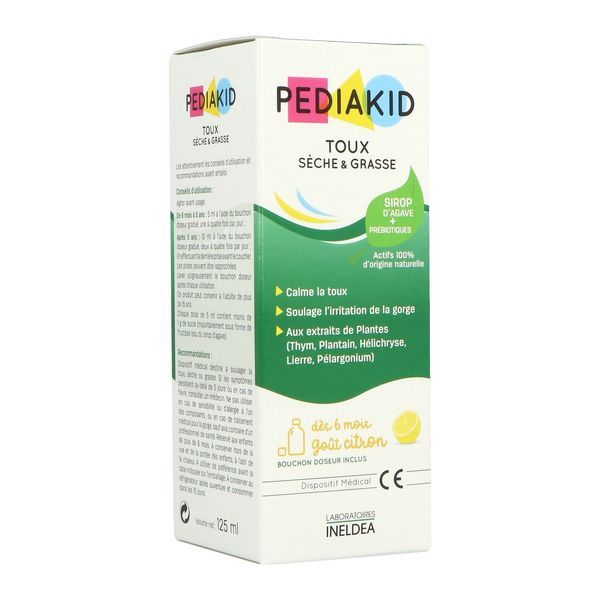 PEDIAKID TOUX SECHE & GRASSE Sirop, dispositif médical antitussif, goût citron, fl 125 ml