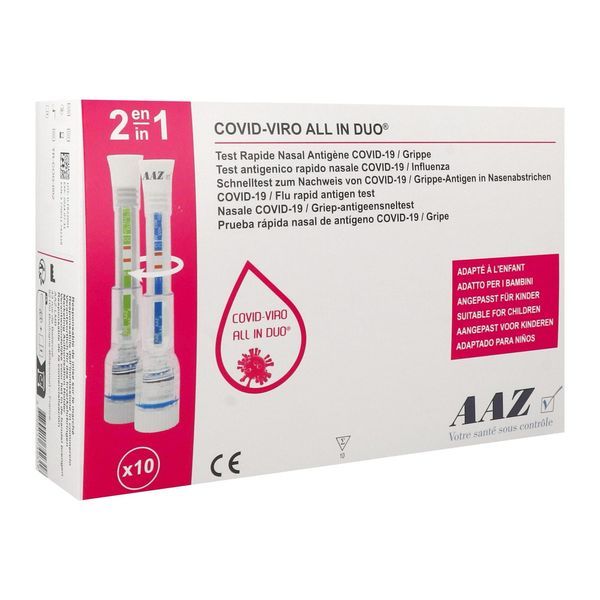 COVID - VIRO ALL IN DUO AAZ Test de diagnostic rapide Covid-19 et grippe, 2 en 1, bt 10