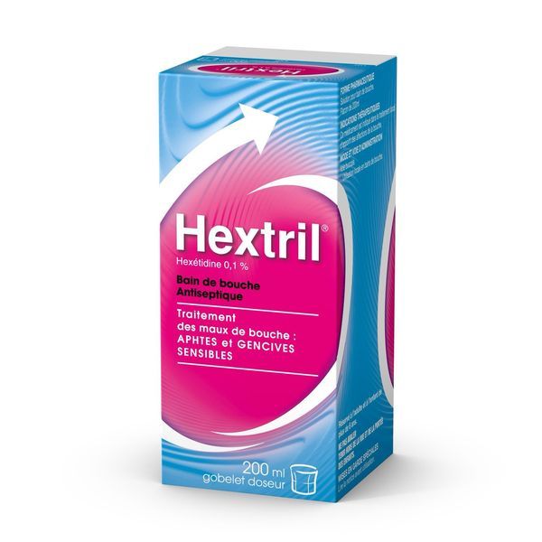HEXTRIL 0,1 POUR CENT bain de bouche flacon 1 flacon(s) en verre de 200 ml avec gobelet(s) doseur(s)