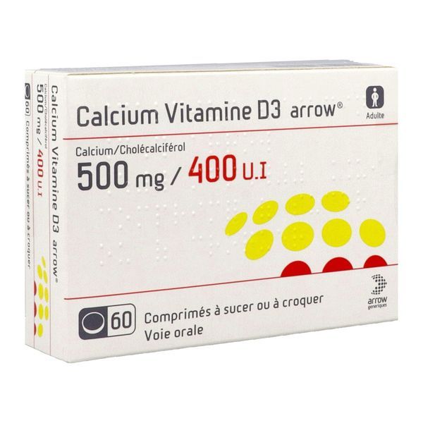 Calcium Vitamine D3 Arrow 500 Mg/400 Ui Comprimes A Sucer Ou A Croquer B/60