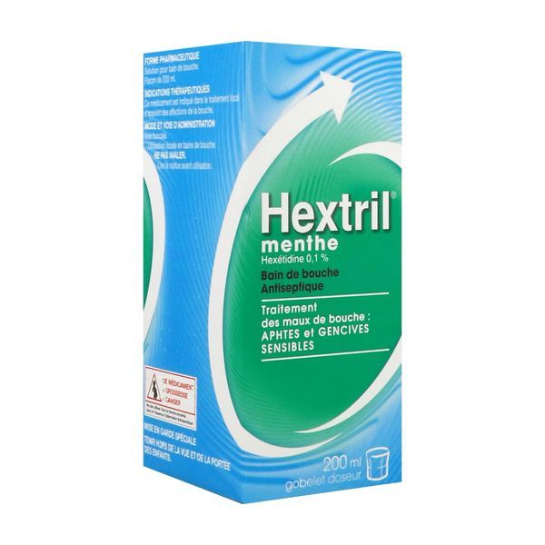 Hextril Menthe 0,1 Pour Cent Solution Pour Bain De Bouche 1 Flacon(S) En Verre De 200 Ml Avec Gobelet Doseur Polypropylene