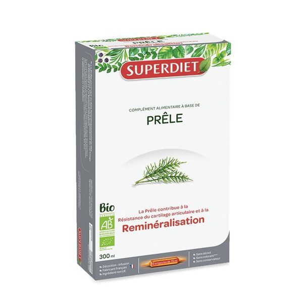 SUPERDIET EXTRAIT FLUIDE PRELE Ampoule buvable d'extrait fluide de prêle, bt 20
