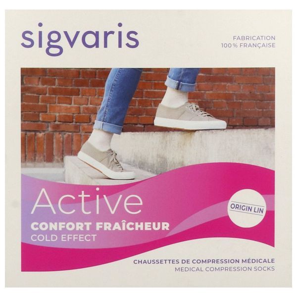 SIGVARIS 2 ACTIVE CONFORT FRAICHEUR Chaussette médicale de compression classe 2, femme, écru, normal, Xlarge (ref. 302932), paire