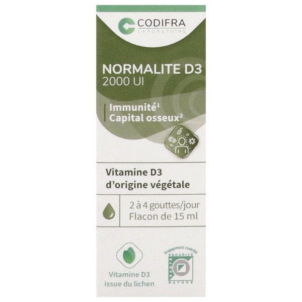 NORMALITE D3 Solution buvable en goutte, complément alimentaire à base de vitamine D, fl 15 ml