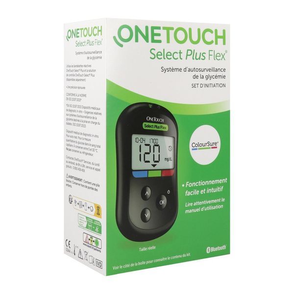 ONE TOUCH SELECT PLUS FLEX Kit lecteur de glycémie, sans codage, set d'initiation, connecté, unité