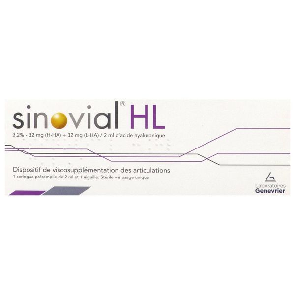 SINOVIAL HIGH LOW (HL) 3,2 % Dispositif de viscosupplémentation des articulations. Stérile. A usage unique, bt 1
