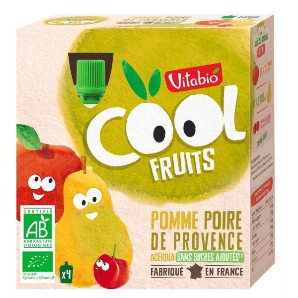 Vitabio Gourde Cool Fruits Pomme Poire BIO - 4 x 90 g