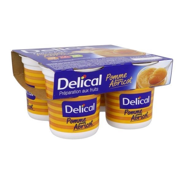 DELICAL NUTRA'POTE PREPARATION AUX FRUITS Denrée alimentaire destinée à des fins médicales spéciales, pomme saveur abricot, 200 g x 4