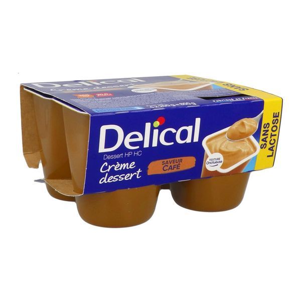 DELICAL SANS LACTOSE CREME DESSERT HP HC Denrée alimentaire destinée à des fins médicales spéciales, café, pot 200 g x 4