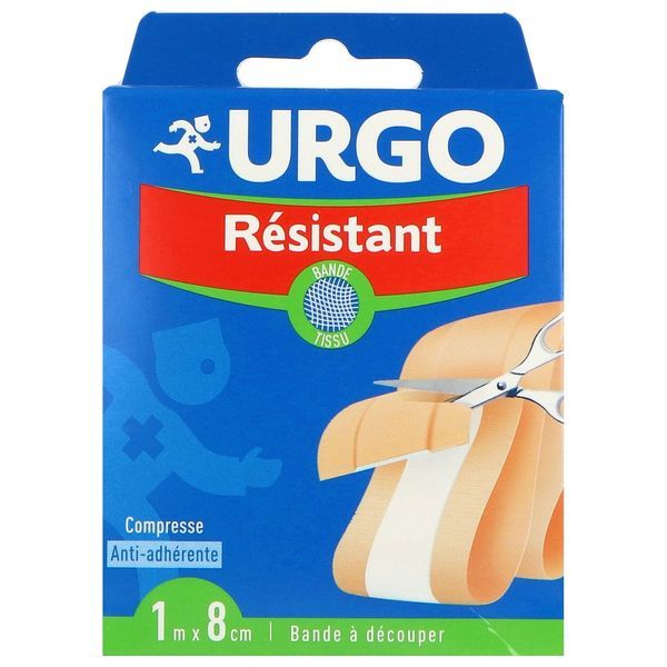 URGO RESISTANT Pansement bande à découper Antiseptique, support tissu élastique, 1 m x 8 cm (ref. 7884), unité