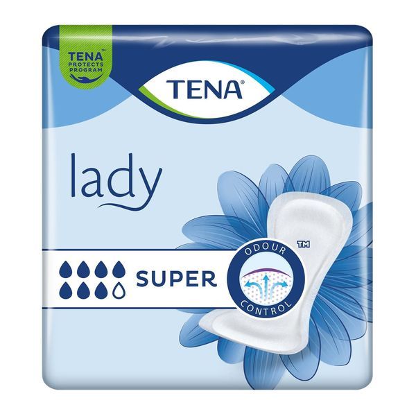 TENA LADY SUPER Protection anatomique adhésive pour incontinence urinaire modérée, sac 30