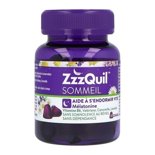 ZZZQUIL SOMMEIL AROME FRUIT DES BOIS Gomme à mâcher, complément alimentaire pour l'endormissement plus rapide, bt 30