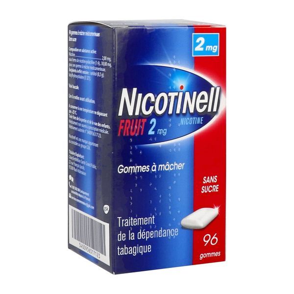 Nicotinell Fruit 2 Mg Sans Sucre (Nicotine) Gomme A Macher Medicamenteuse Gommes A Macher Sous Plaquettes Thermoformees (Pvc/Pvdc/Aluminium) B/96