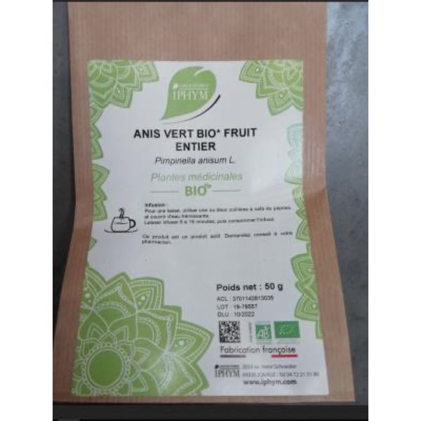ANIS VERT BIO FRUIT ENTIER IPHYM Fruit d'anis vert bio, entier, vrac, sac 50 g
