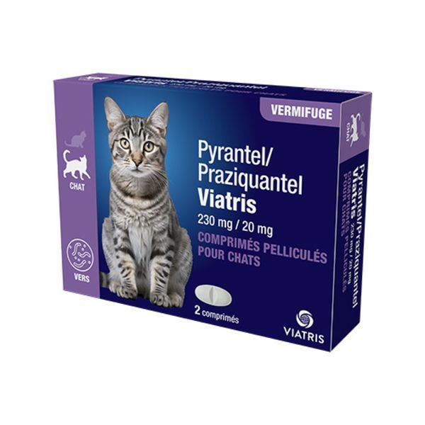 PYRANTEL/PRAZIQUANTEL 230MG/20MG CHAT Comprimé antiparasitaire endectocide pour chat, bt 2