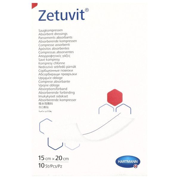 ZETUVIT Pansement absorbant stérile, non adhérent à la plaie, 15 cm x 20 cm (ref. 413653/5), bt 10