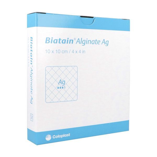 BIATAIN ALGINATE AG Pansement d'alginate, carboxymethylcellulose et complexe argentique, 10 cm x 10 cm (ref. 037600), bt 10
