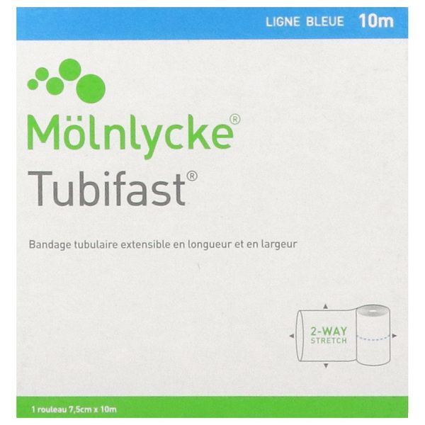 TUBIFAST 2 - WAY STRETCH BANDAGE Bandage tubulaire de maintien en jersey extensible, rouleau, bleu, 10 m x 7,5 cm, unité