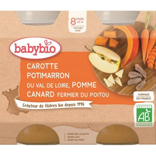 Babybio Petits pots Menu Légumes & Canard Fermier Bio - dès 8 mois - 2 x 200 g