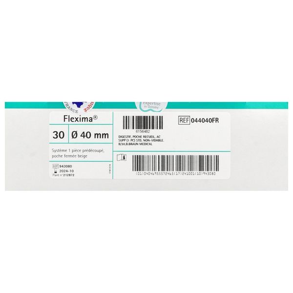 FLEXIMA Poche fermée système 1 pièce, avec filtre intégré, prédécoupée, opaque, diamètre 40 mm (ref. 044040FR), bt 30