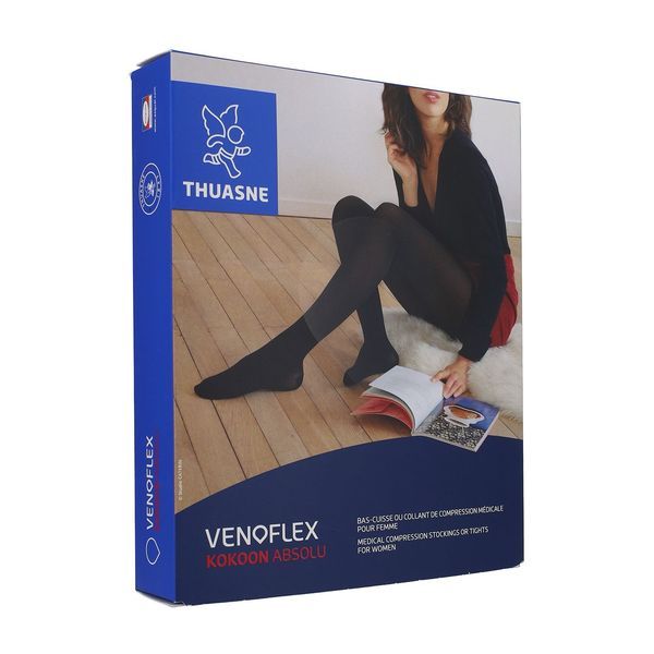 VENOFLEX 3 KOKOON ABSOLU Bas cuisse médical de compression antiglisse classe 3, pour femme, noir, normal taille 3, paire