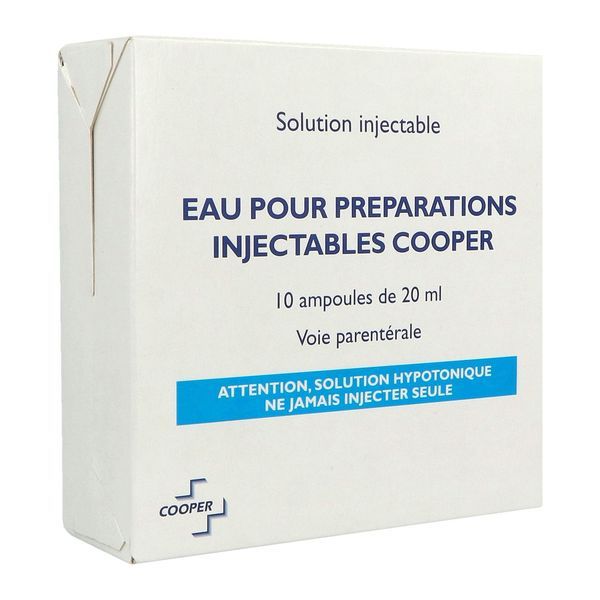 EAU POUR PREPARATIONS INJECTABLES COOPER Solution pour préparation injectable, boîte 10 ampoules bouteille 20 ml
