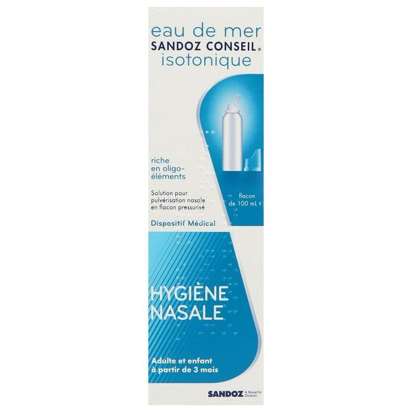 SANDOZ EAU DE MER ISOTONIQUE Solution nasale isotonique d'eau de mer, spray 100 ml
