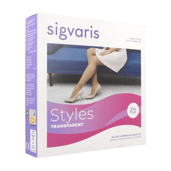 SIGVARIS 2 STYLES TRANSPARENT PLUS Bas cuisse médical de compression classe 2, pour femme, cuisse forte, beige 110, normal, large (ref. 301872), paire