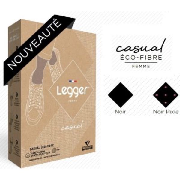 LEGGER 2 FEMME CASUAL ECO û FIBRE Chaussette médicale de compression classe 2, fine, opaque, motif pixels, femme, noir, court, taille 2, paire