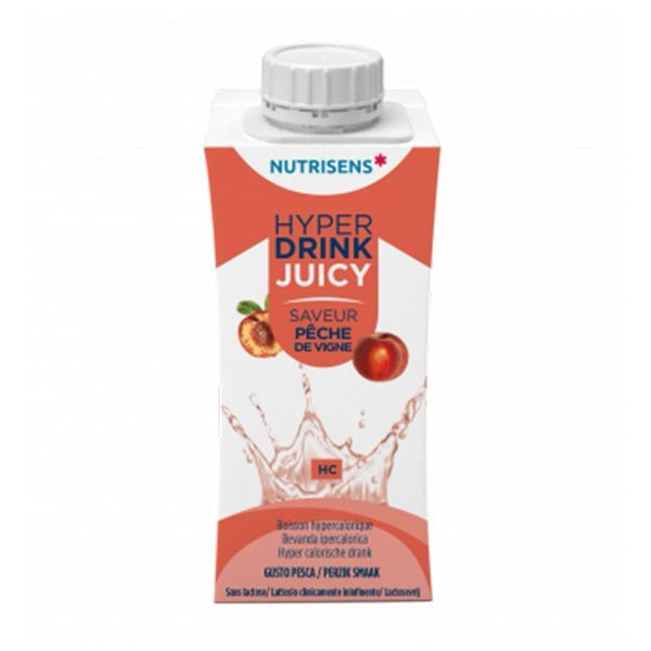 NUTRISENS HYPERDRINK JUICY Denrée alimentaire destinée à des fins médicales spéciales, pêche de vigne, 200 ml x 4