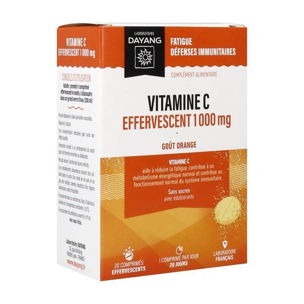 DAYANG COMPRIME VITAMINE C EFFERVESCENT 1000 MG Comprimé effervescent, complément alimentaire à base de vitamine C, bt 20
