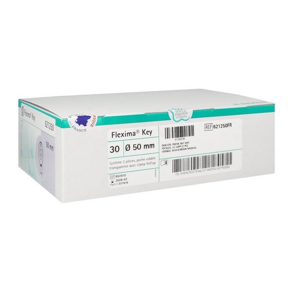 FLEXIMA KEY ROLL'UP Poche vidable, système 2 pièces à couplage adhésif, clamp souple, transp, diamètre 50 mm (ref. 621250FR), bt 30