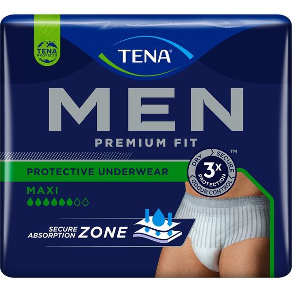 TENA MEN PREMIUM FIT PROTECTIVE UNDERWEAR LEVEL 4 Slip absorbant jetable pour incontinence urinaire modérée à forte, médium (ref. 798308), sac 12