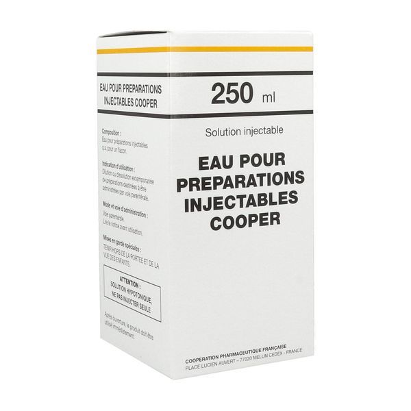 EAU POUR PREPARATIONS INJECTABLES COOPER Solution pour préparation injectable, boîte 1 flacon 250 ml