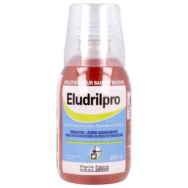 ELUDRILPRO Solution pour bain de bouche, flacon 200 ml avec godet gradué à 10 ml, 15 ml et 20 ml