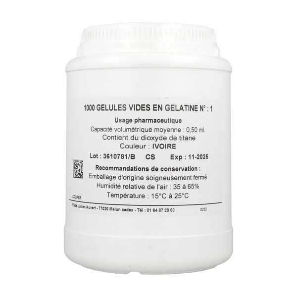 LGA Gélule vide opaque, ivoire, n° 1, contenance 0,50 ml, bt 1000