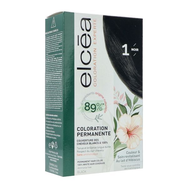 NOREVA ELCEA KIT COLORATION:FL LAIT80ML TB CR40ML SACH SOIN20ML N.1 - NOUVELLE CHARTE NOIR 7