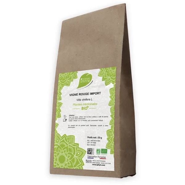 VIGNE ROUGE BIO FEUILLE COUPEE IPHYM Feuille de vigne rouge bio, vrac, coupée, sac 50 g