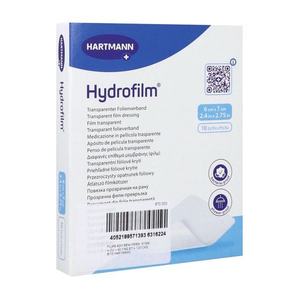 HYDROFILM Pansement film autoadhésif transparent, stérile, à usage unique, 6 cm x 7 cm (ref. 970000), bt 10