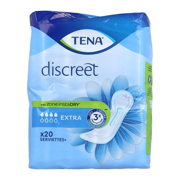 TENA DISCREET EXTRA Serviette fine pour incontinence urinaire, femme, sac 20